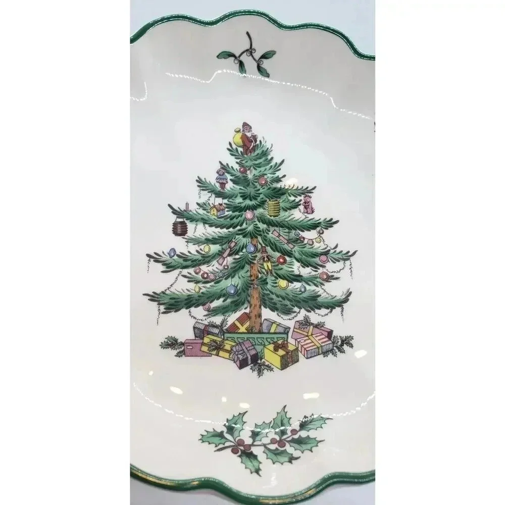 Vintage SPODE Christmas Tree bowl Dish Scalloped edge Decor Gift Vanity